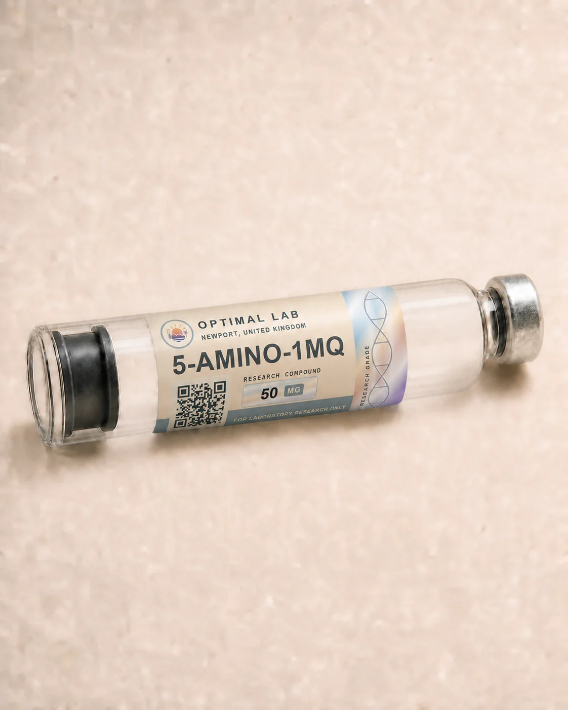 Optimal Lab refillable research pen loaded with 5-Amino-1MQ, in its presentation box