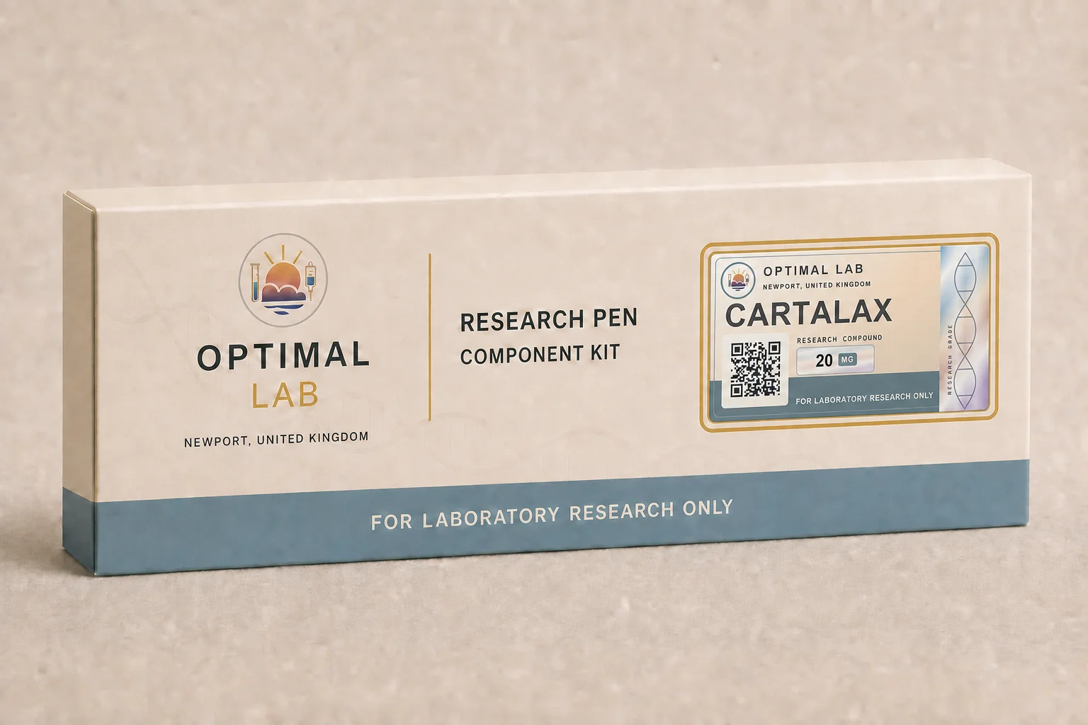 Optimal Lab 3ml research cartridge loaded with Cartalax, in its case