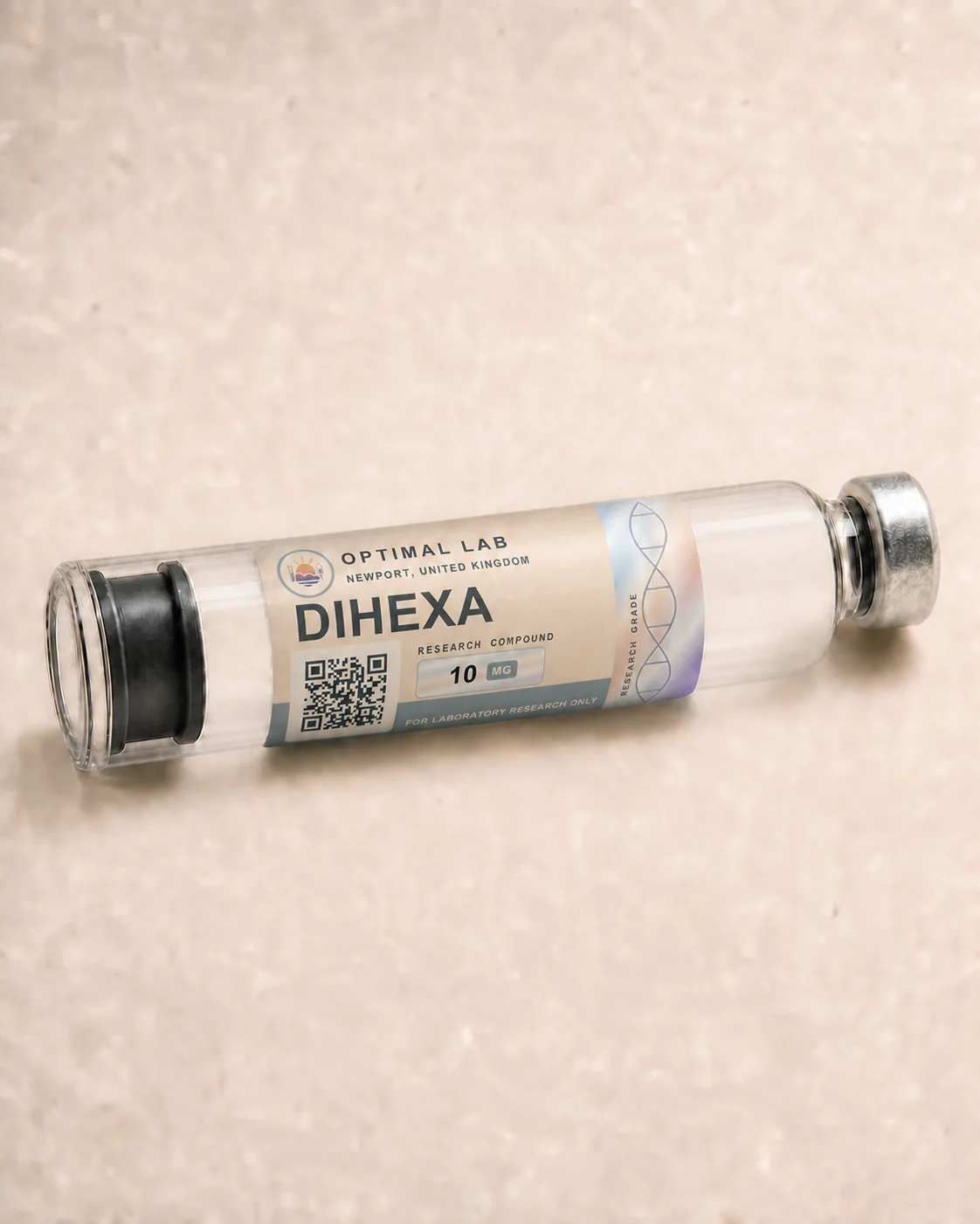 Optimal Lab refillable research pen loaded with Dihexa, in its presentation box