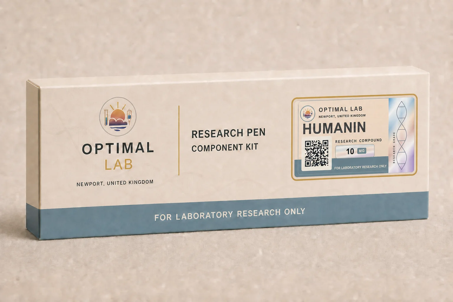 Optimal Lab 3ml research cartridge loaded with Humanin, in its case
