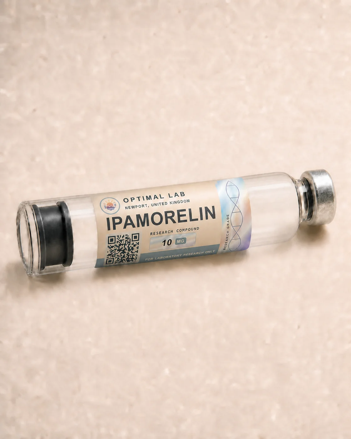 Optimal Lab refillable research pen loaded with Ipamorelin, in its presentation box