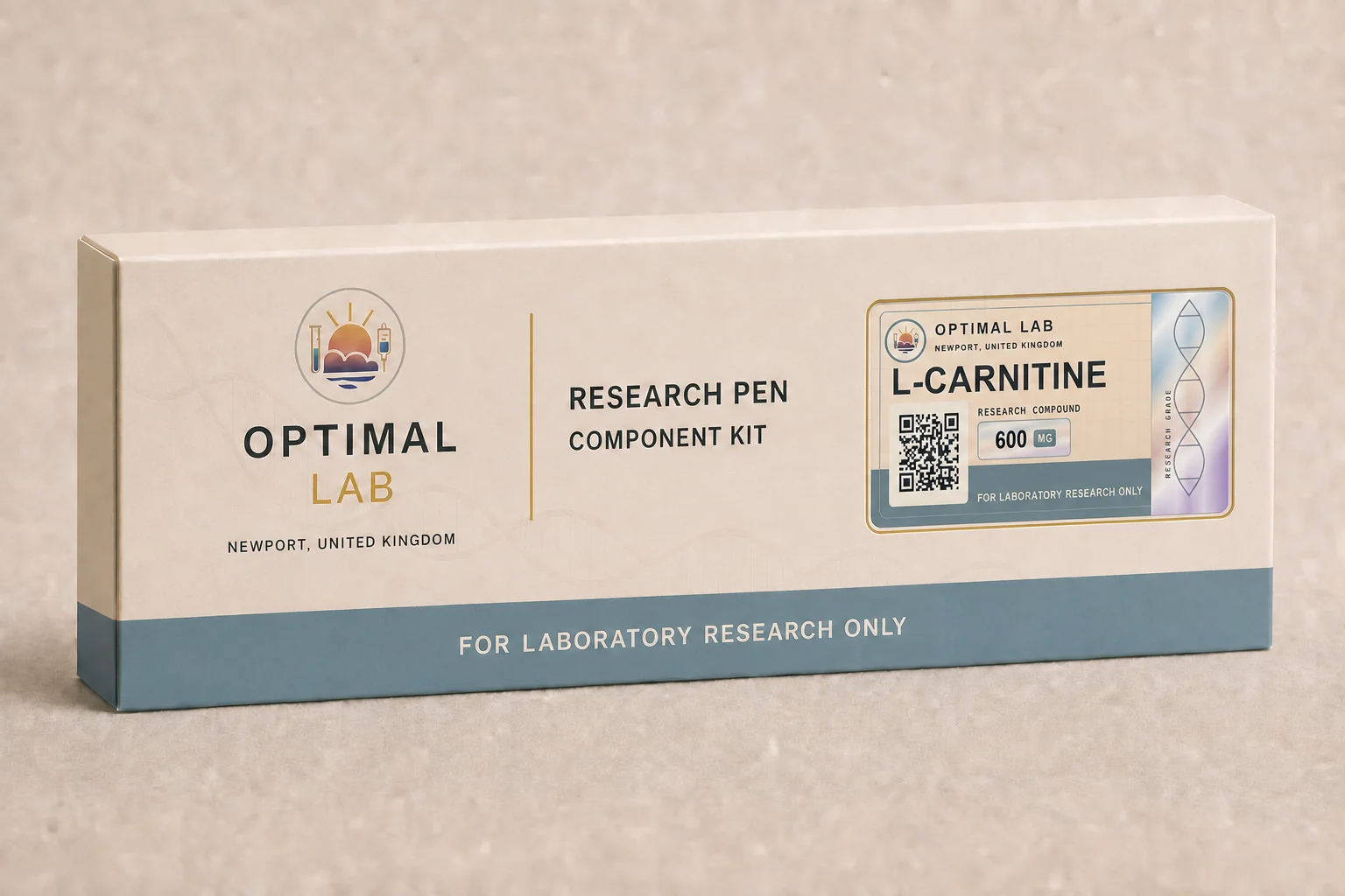 Optimal Lab 3ml research cartridge loaded with L-Carnitine, in its case