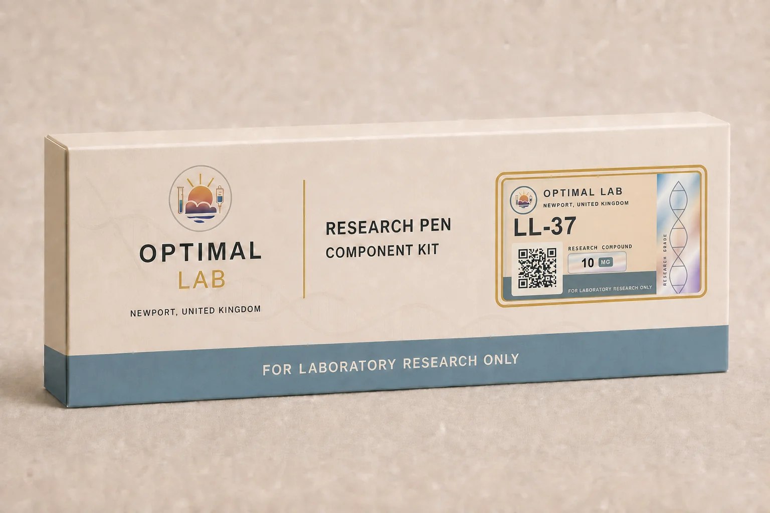 Optimal Lab 3ml research cartridge loaded with LL-37, in its case