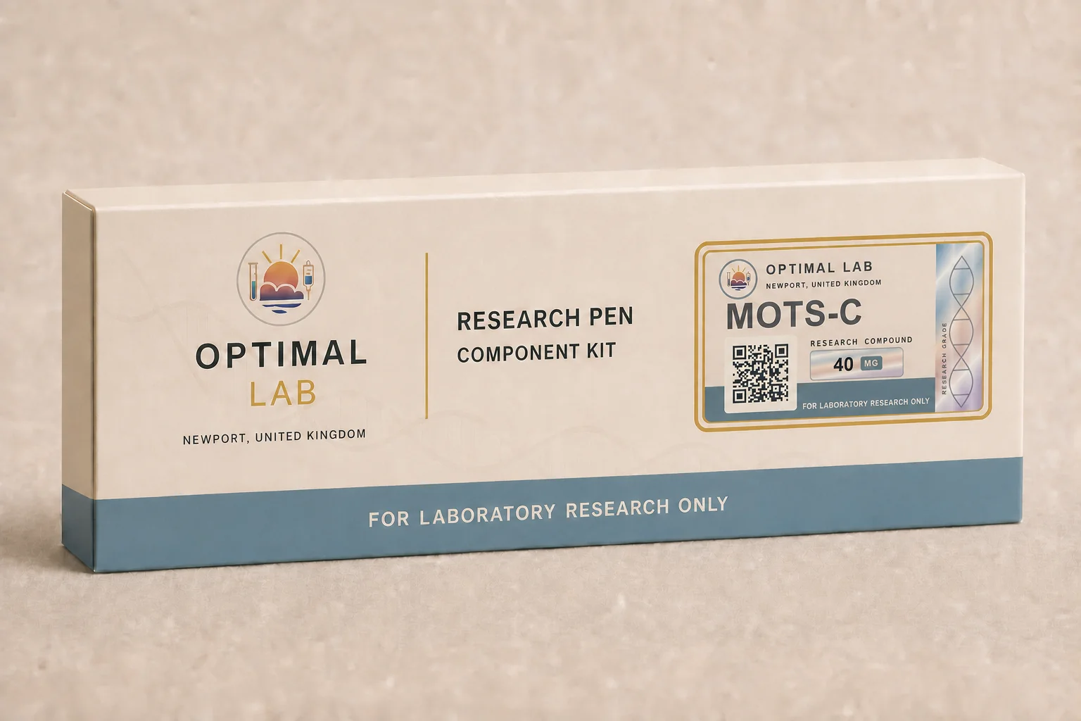 Optimal Lab 3ml research cartridge loaded with MOTS-C, in its case