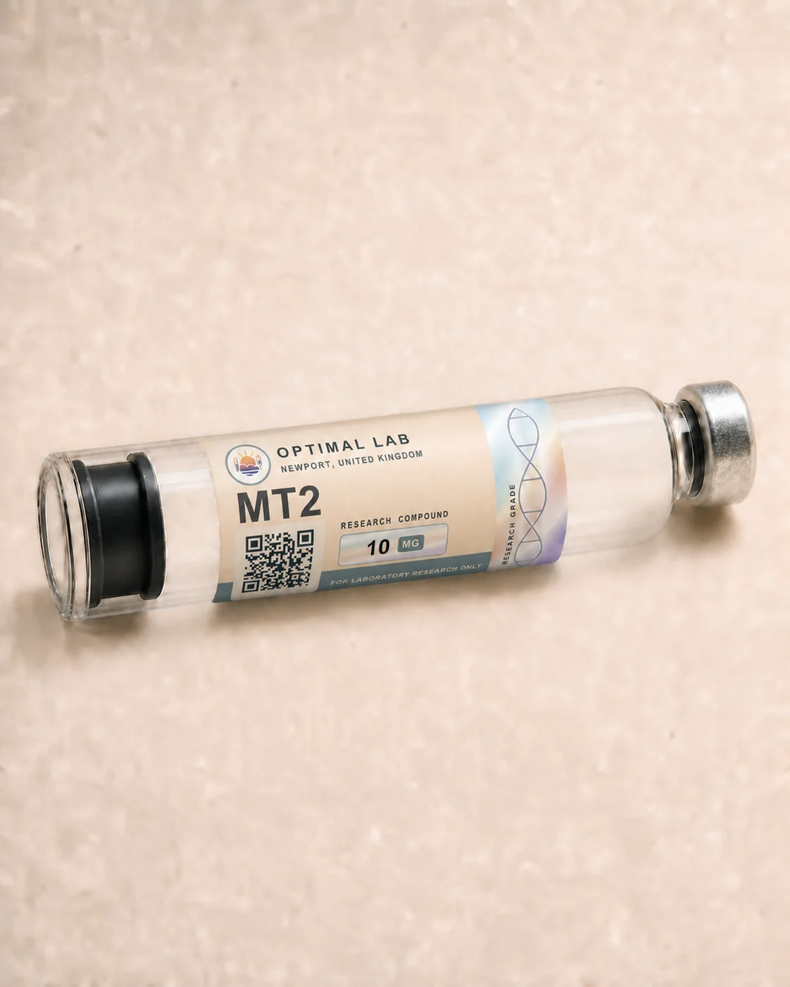 Optimal Lab refillable research pen loaded with Melanotan-2 (MT2), in its presentation box