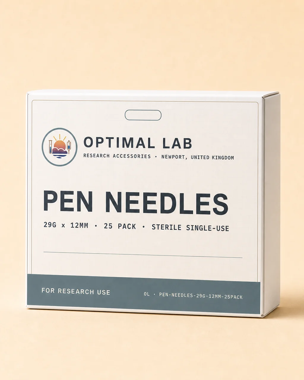 Optimal Lab box of 25 sterile single-use 29G x 12mm pen needles with no holographic strip