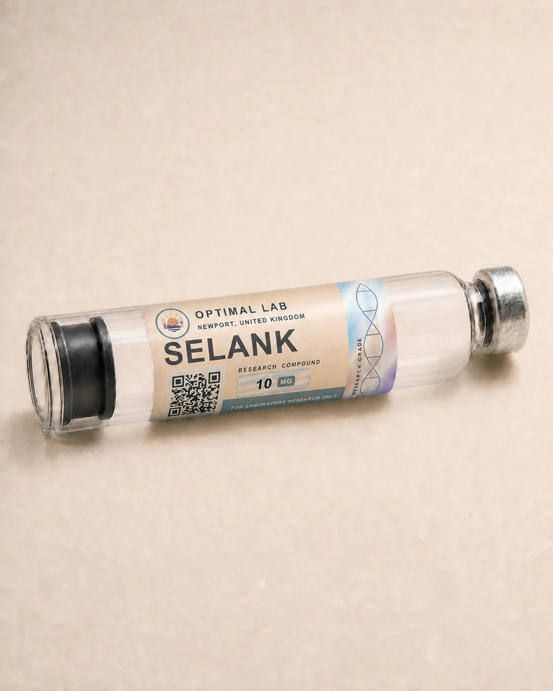 Optimal Lab refillable research pen loaded with Selank, in its presentation box