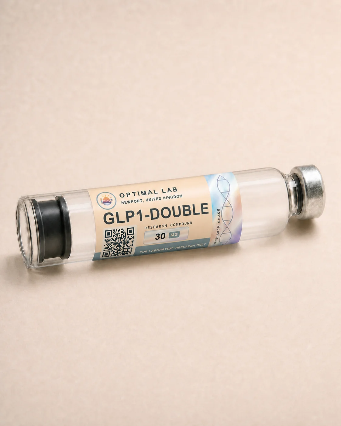 Optimal Lab refillable research pen loaded with GLP1-DOUBLE, in its presentation box