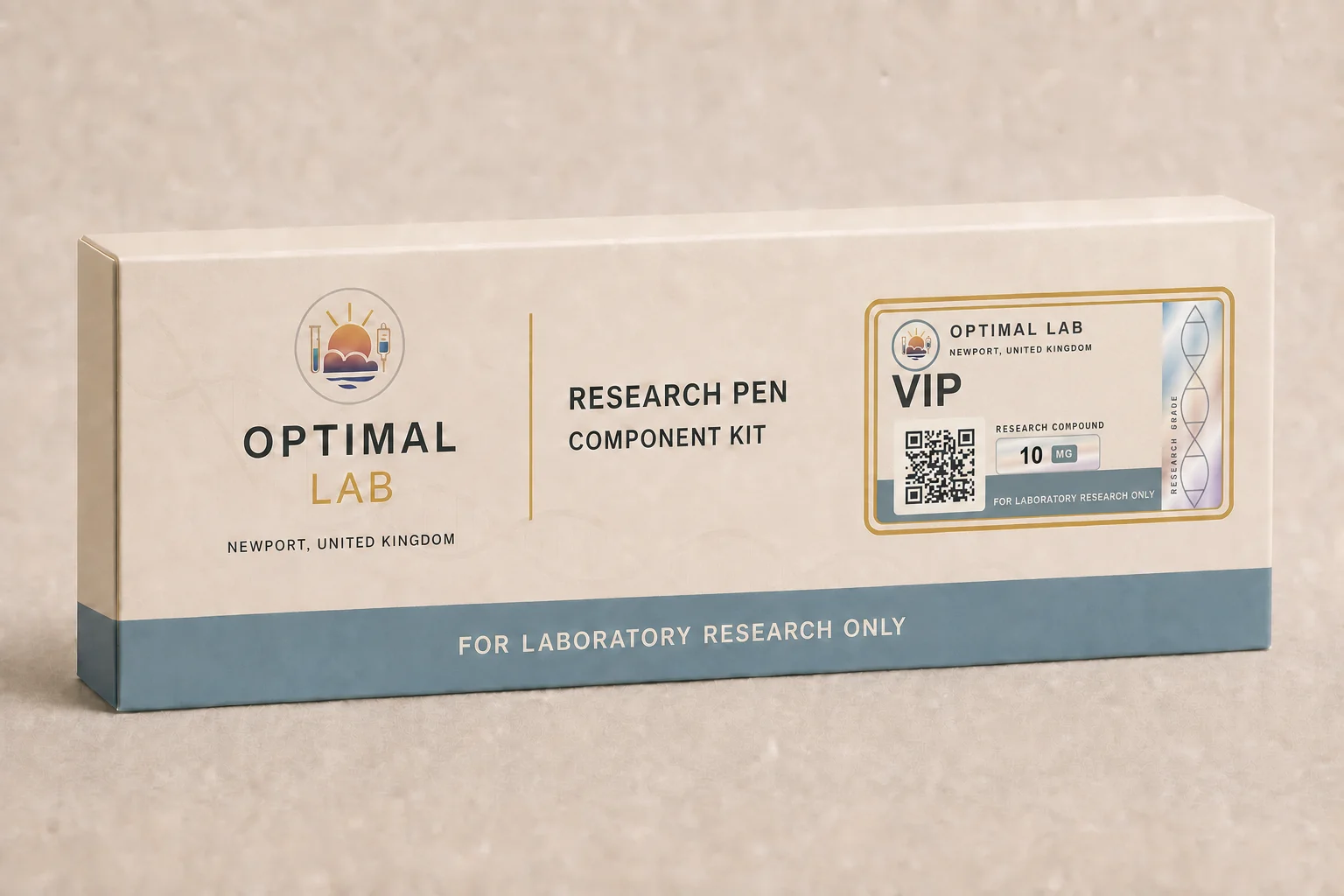 Optimal Lab 3ml research cartridge loaded with VIP (Vasoactive Intestinal Peptide), in its case