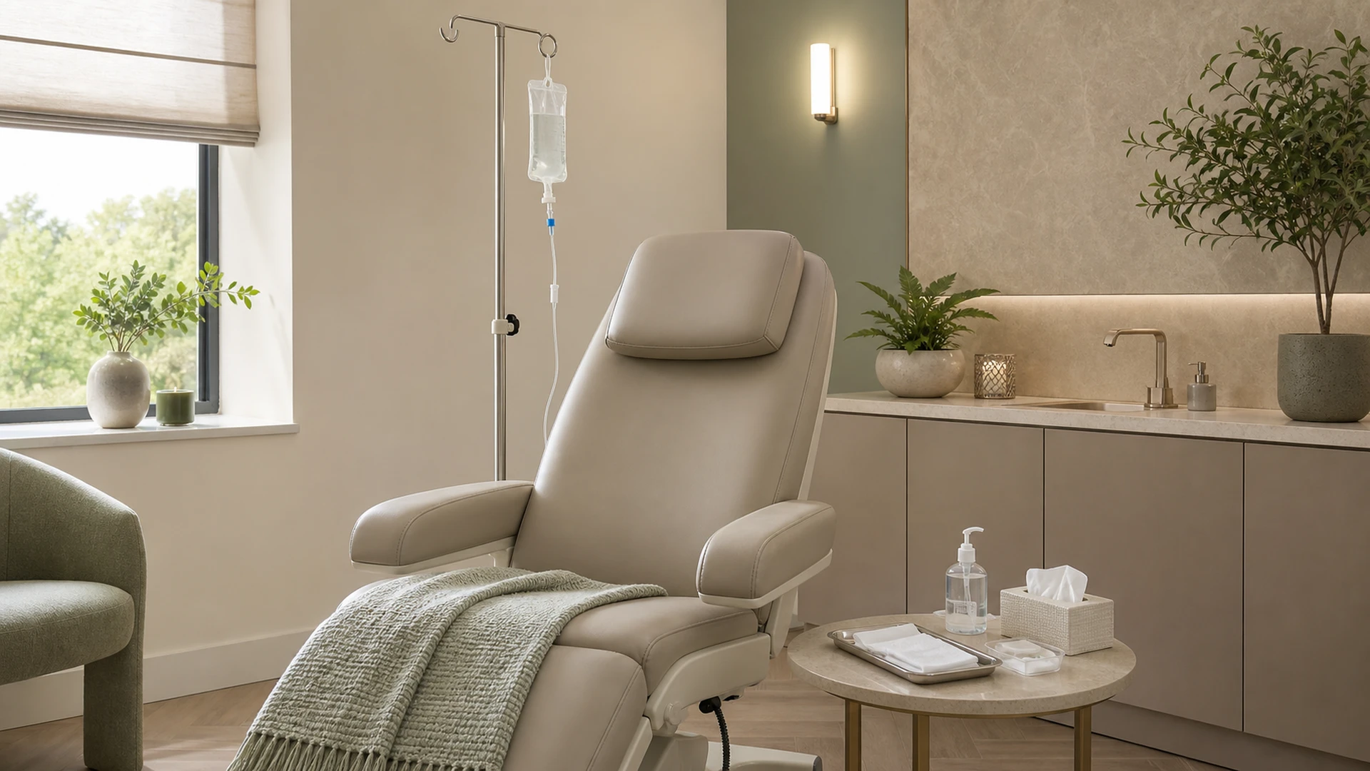 The IV drip room with a reclining infusion chair